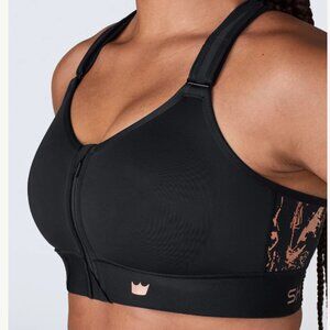 Shefit Flex Sports Bra Black Rose Gold Size 4Luxe Medium Impact Front Zip Adjust